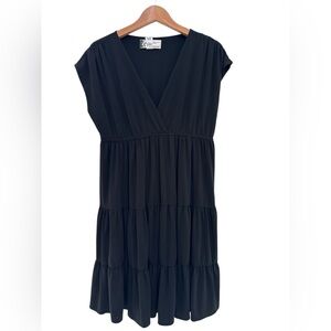 Oleg Cassini V Neck Black Tiered Dress Size XL